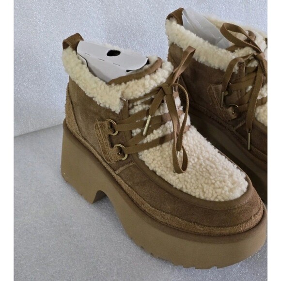 New UGG CLASSIC NEW HEIGHTS SHEARLING LACE UP CHESTNUT SUEDE WOMEN'S BOOTS US 9 - Picture 4 of 14